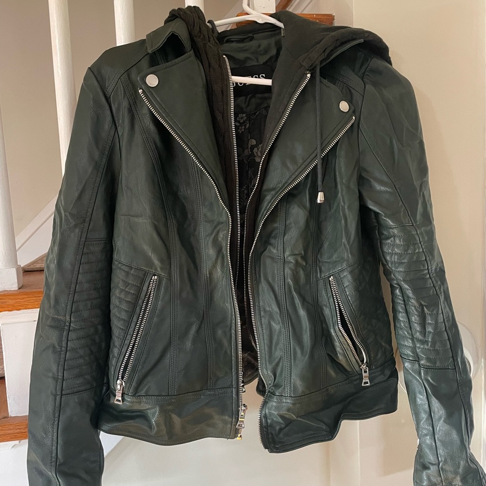 Guess Forest Green Leather Jacket